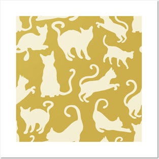 Mustard Cats shapes pattern Posters and Art